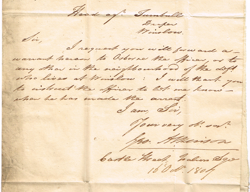 Letter concerning the arrest of John Turnbull in 1807